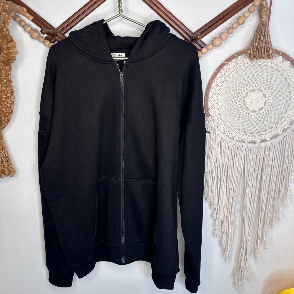 COMFRT Black Travel Essentials Full Zip Hoodie